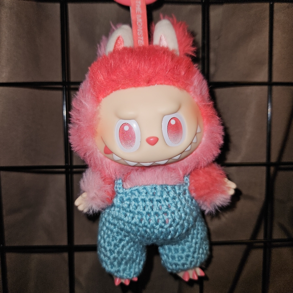 Pastel Blue Crochet Overalls For Labubu